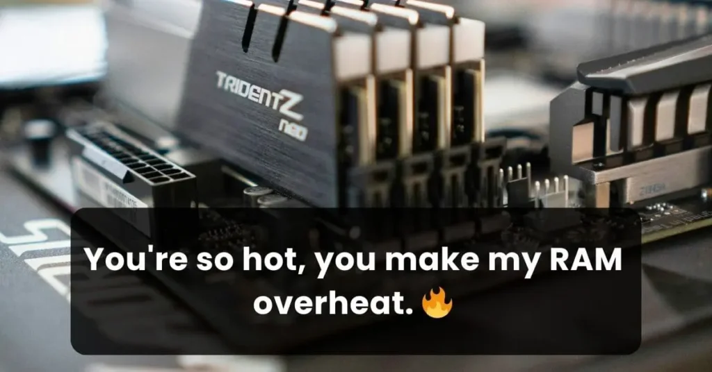 RAM on mother board in background and IT pun written in front of it