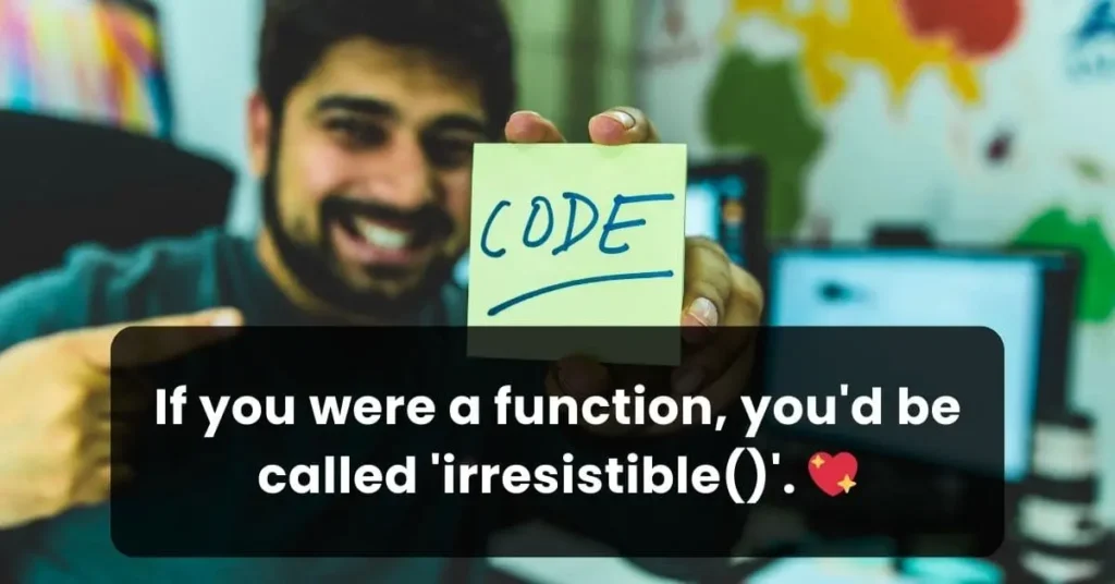 guy showing sticky note that has written code on it and IT pickup line