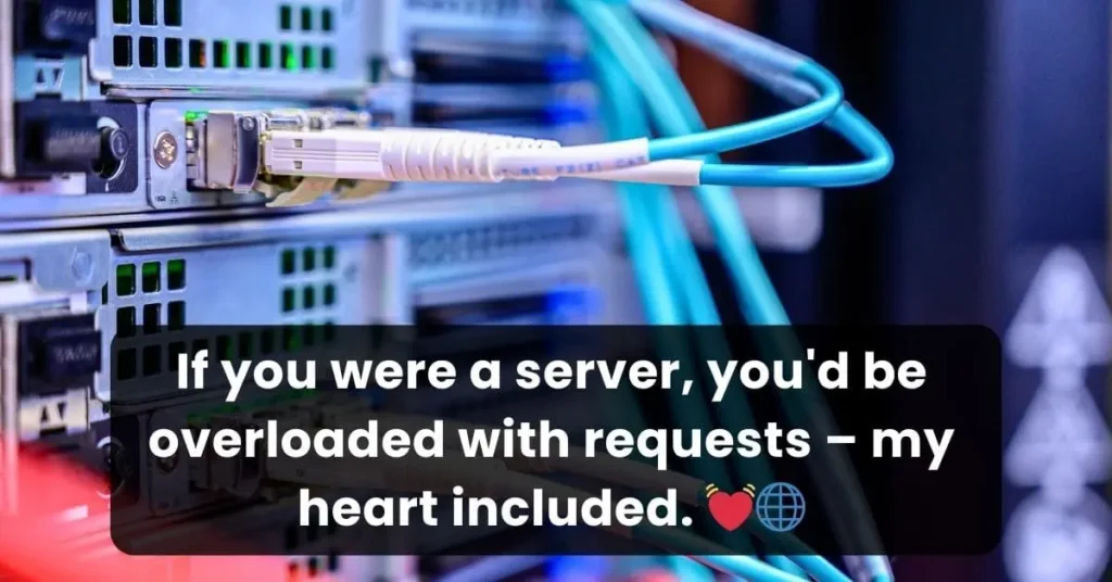 hot pick up line for IT guys abut a server room with some server in background